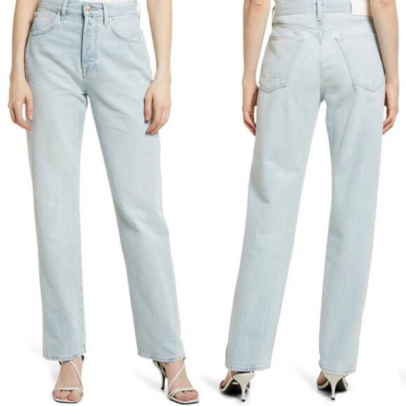 7 For All Mankind High Rise Easy Straight Leg Jeans in Sun Blue Ridge Wash 30 - Picture 1 of 11